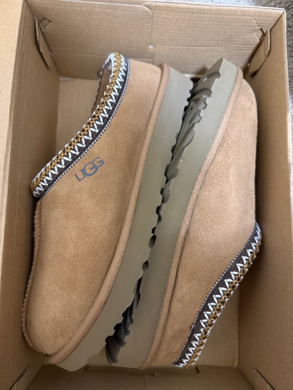 UGG Tasman Chestnut Suede Slip-On Loafers with Contrast Stitch NEW IN BOX!